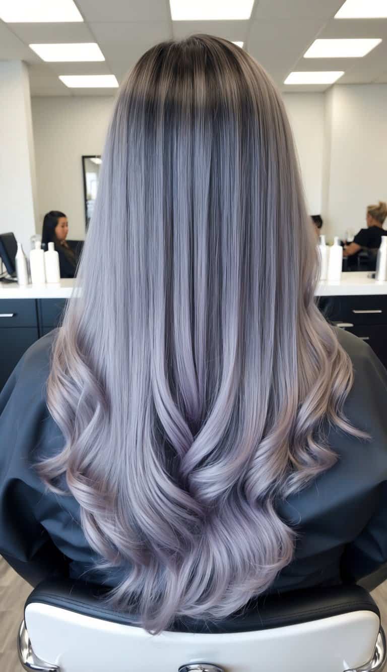sleek gray lavender sheen balayage hair