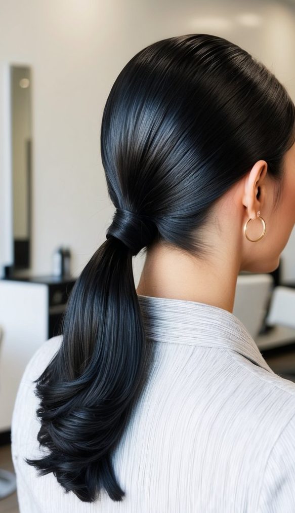 sleek ponytail gel black hair