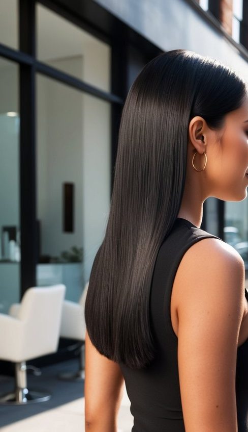 sleek straight midnight black hair