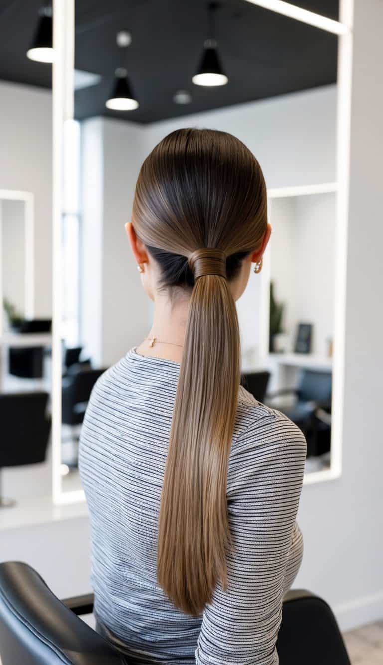 slicked back ponytail hairstyle sleek polished chic