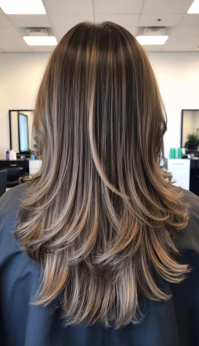 smoky ash brown layers balayage hair