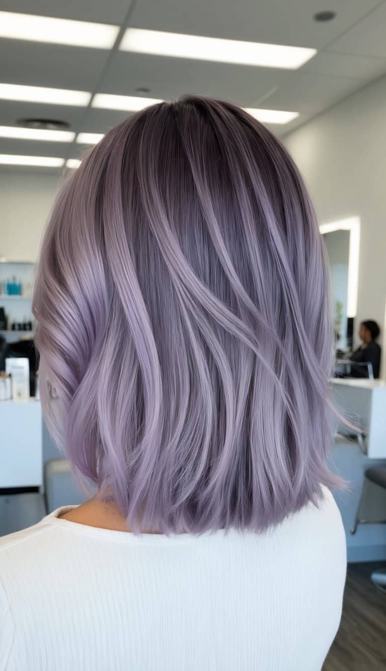 smoky lavender bob with delicate lavender balayage