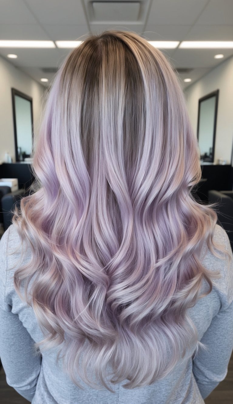 soft lavender melting into buttery blonde balayage