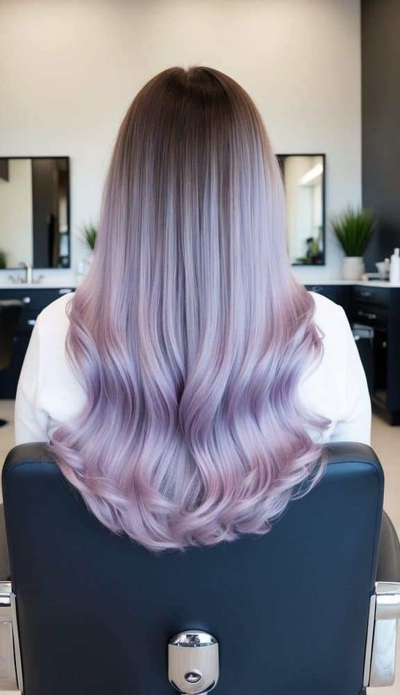 soft lavender tones with deep brown roots balayage
