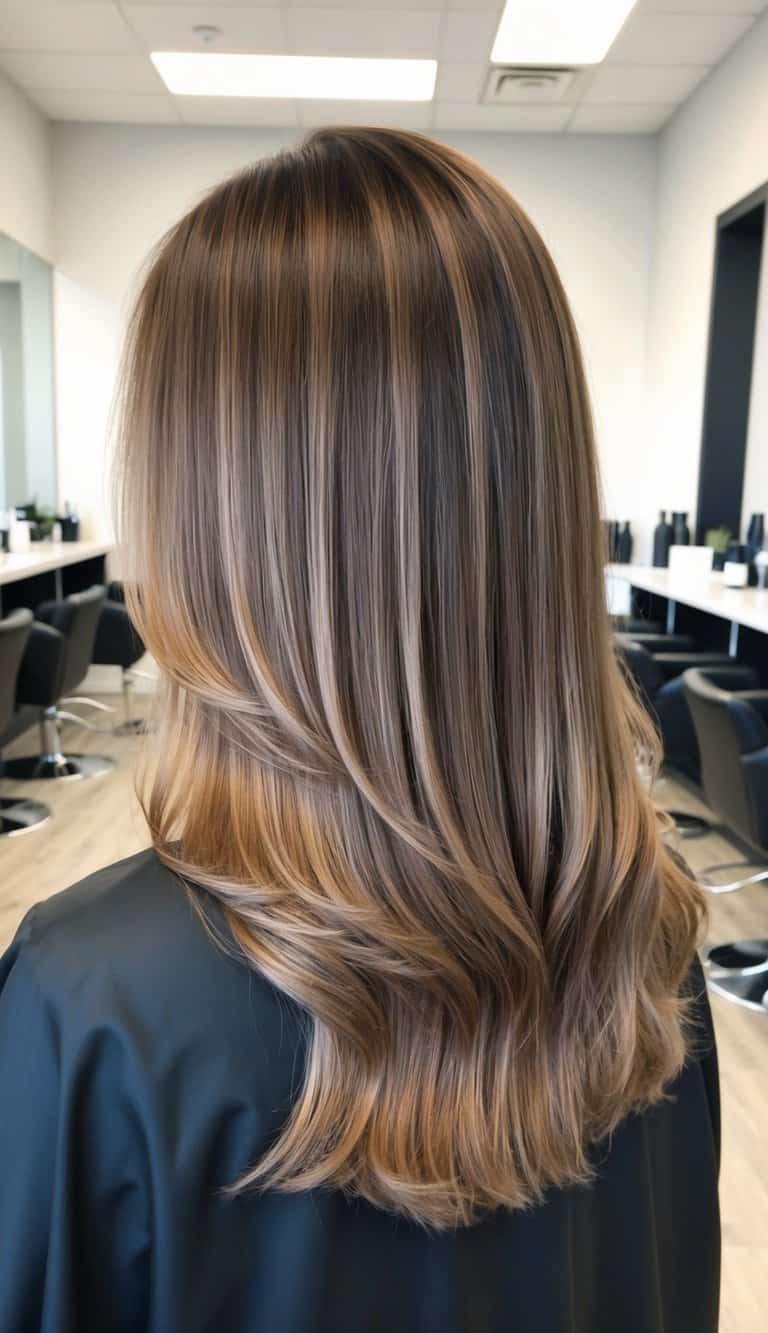 soft mocha melt brunette balayage seamless natural highlights