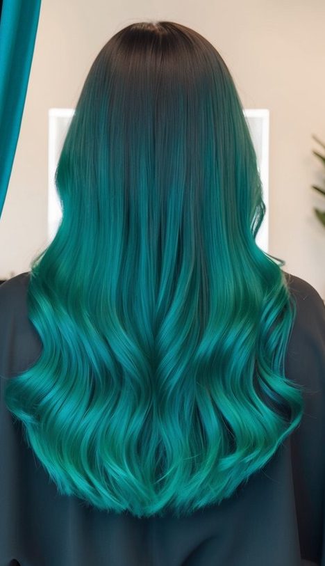 soft wavy teal balayage hair
