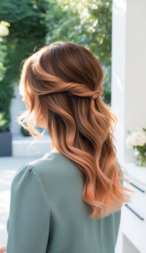 sunlit peach wisps balayage hair