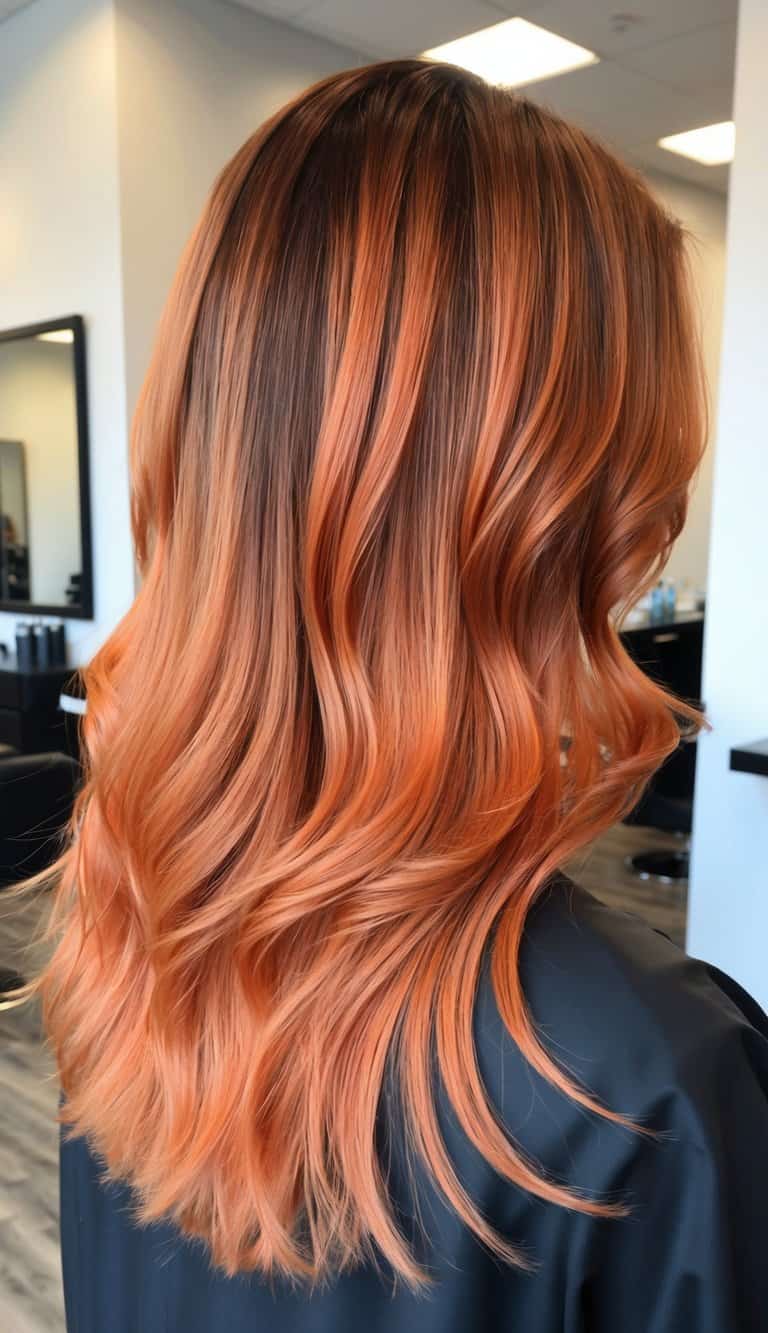 tangerine sunkiss copper balayage bright warm orange vibrant sunny