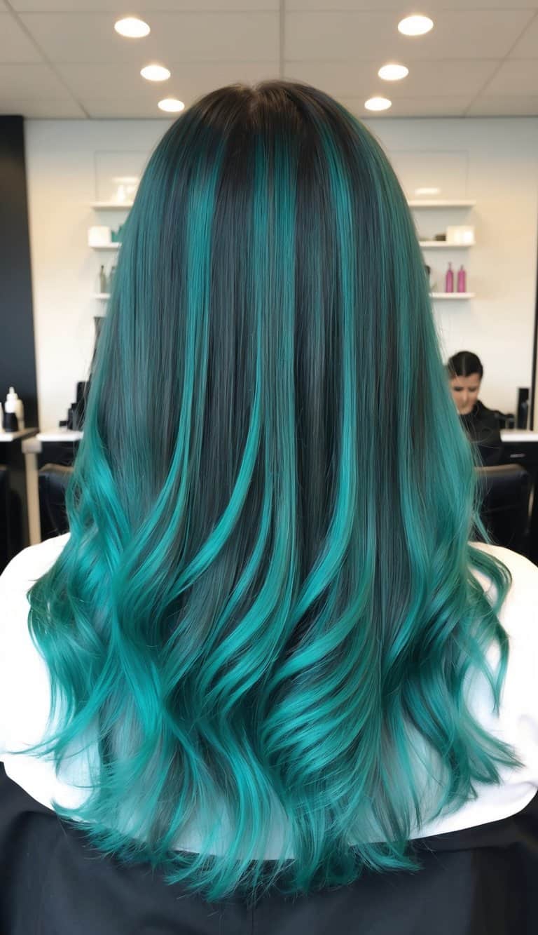 teal with aqua highlights balayage hair