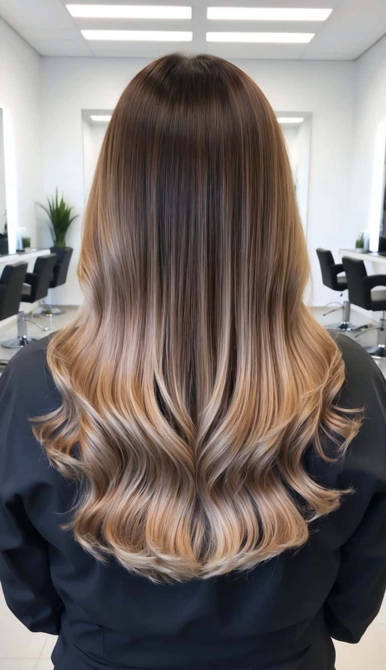 toffee ash brown contrast balayage hair