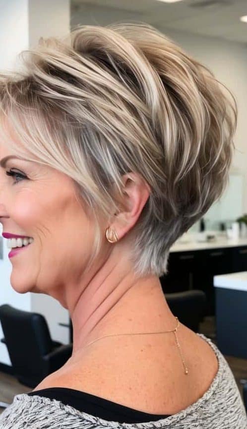 tousled pixie statement haircut women over 60 flattering