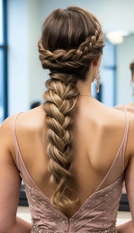 twisted halo braid prom hairstyle ethereal romantic crown