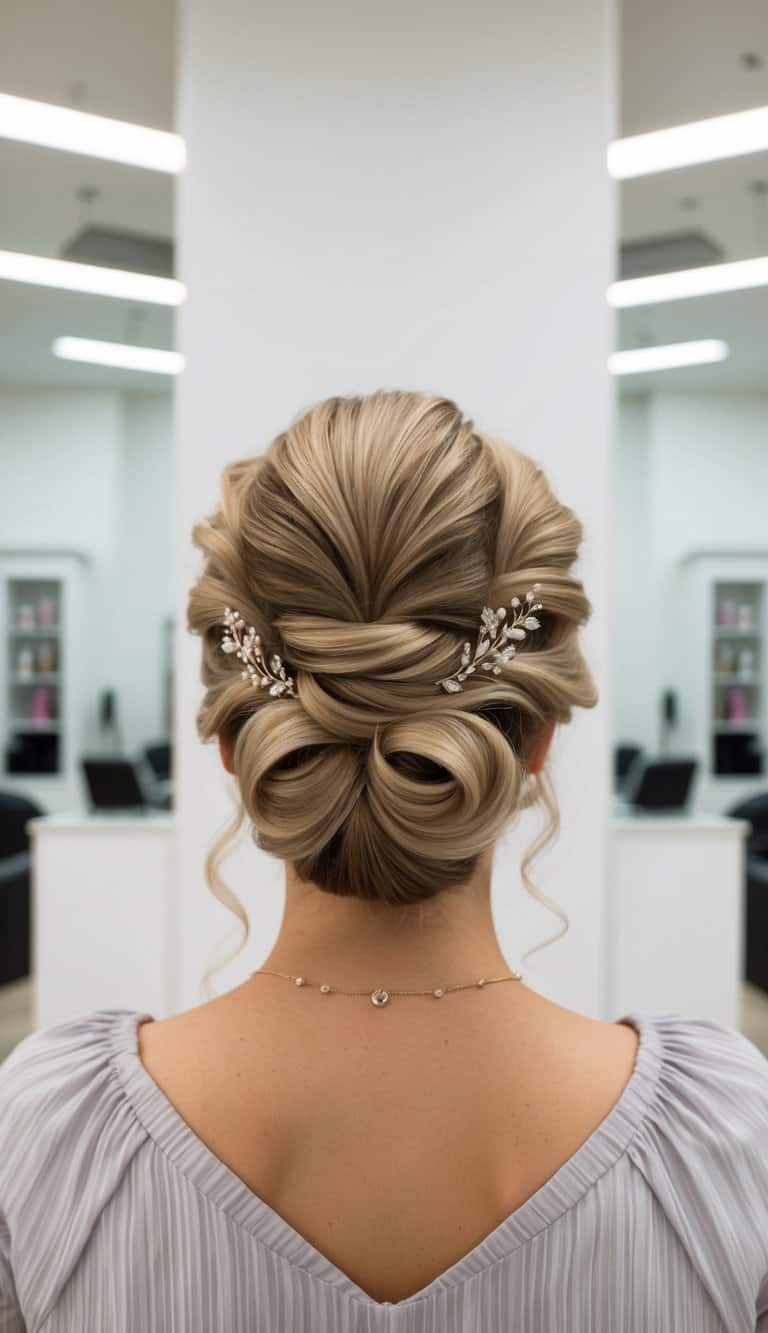 twisted low bun sparkling accessories prom hairstyle elegant