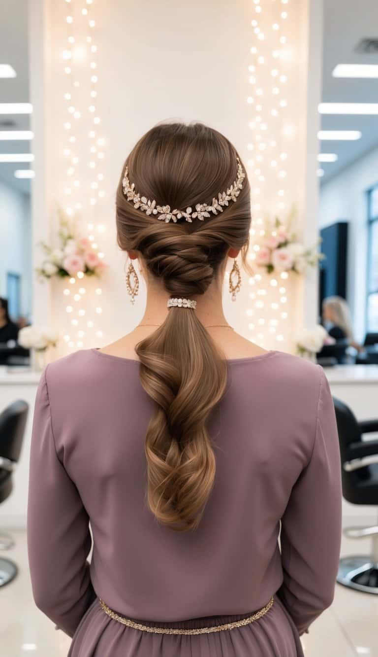 twisted low ponytail prom hairstyle elegant sleek modern