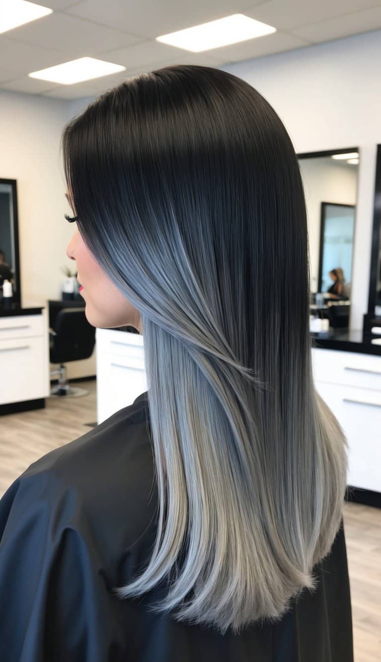 velvet noir to gray tint ombre hair