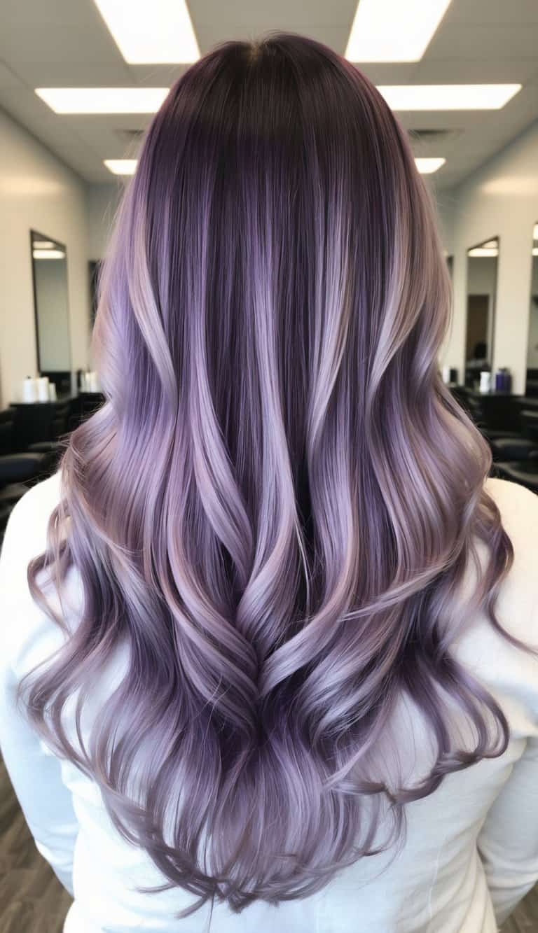 violet and lavender swirls like dreamy galaxy balayage