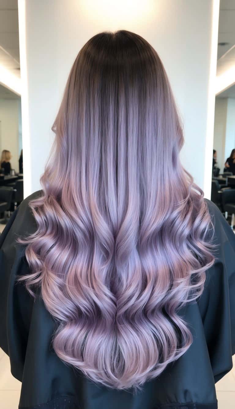 vivid lavender ends on cascading hair
