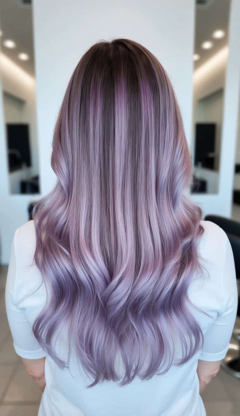 face-framing lavender balayage with soft flowing waves