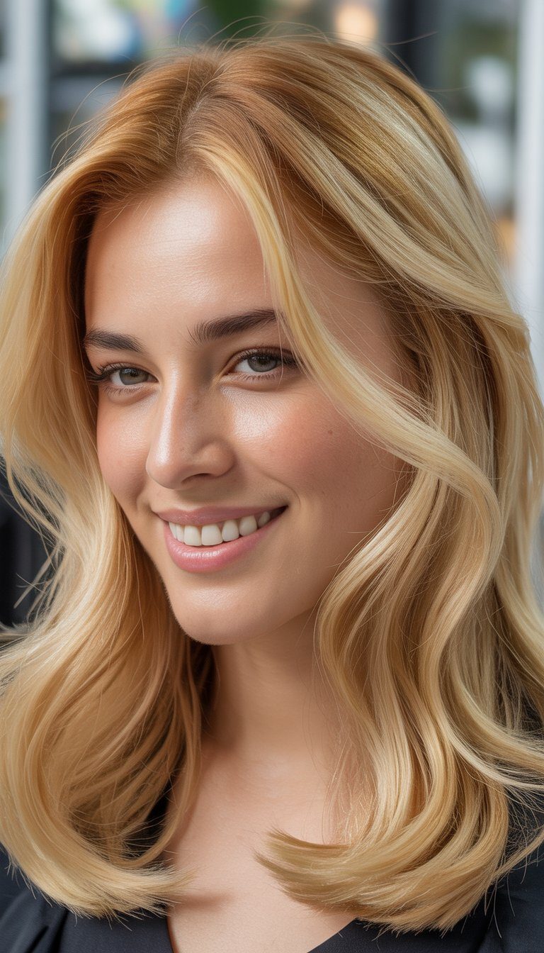 golden blonde highlights with money piece