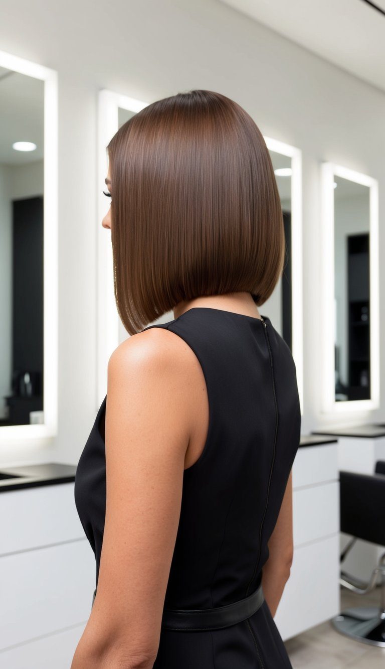 side-swept tapered stacked bob on straight hair
