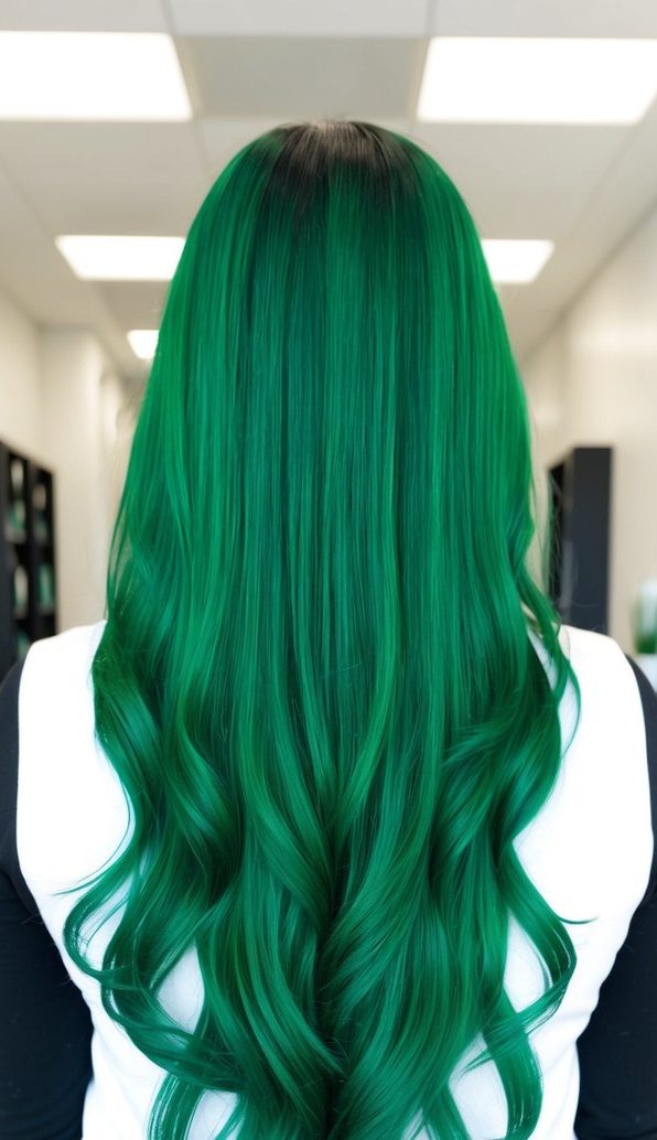 radiant emerald to lime green gradient hair
