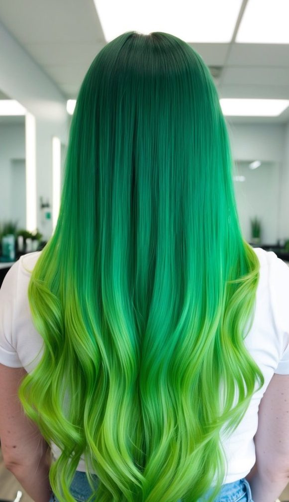 lush green hair with electric ends