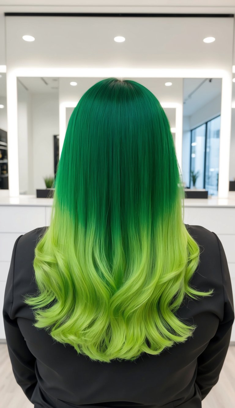 forest green to lime fade hair