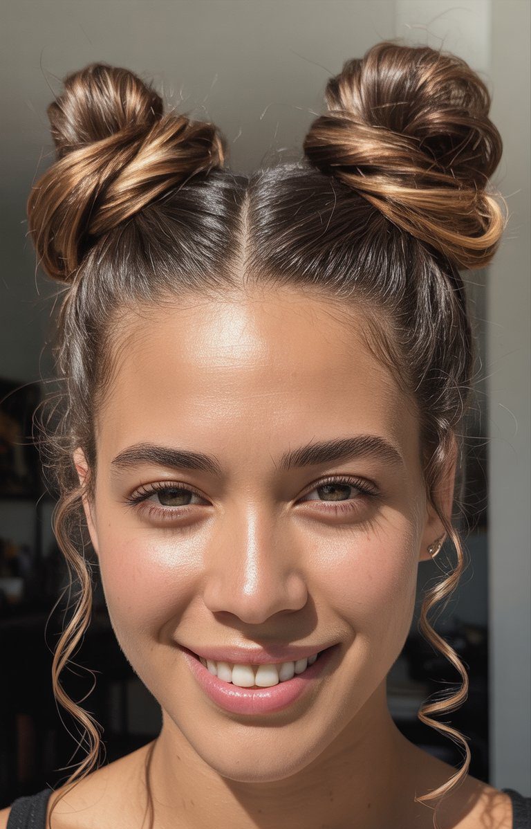half-up space buns hairstyle