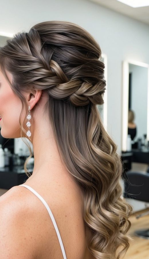 looped updo with delicate flowers bridesmaid