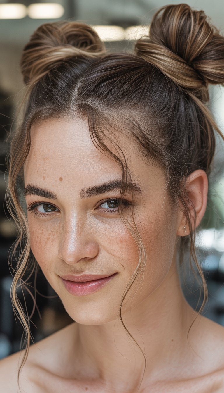 space buns humidity-proof hairstyle