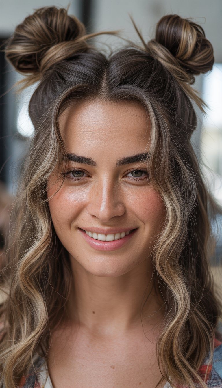 space buns with braids hairstyle