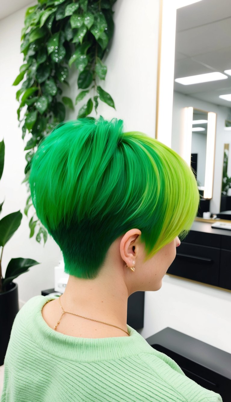 dark base with vibrant green ends hair