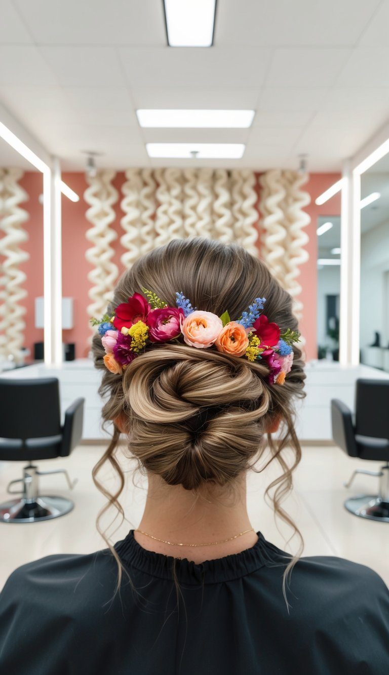 side-swept curled chignon hoco hairstyle
