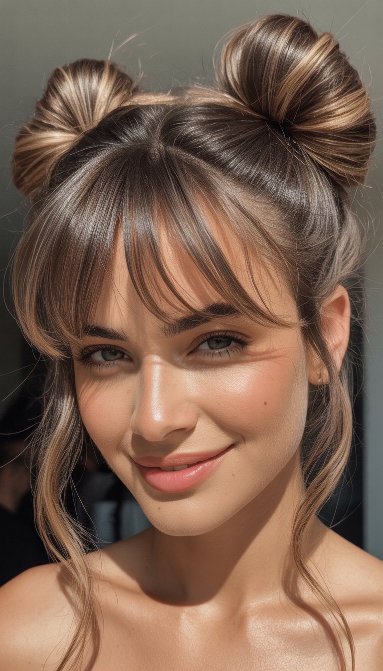 space buns with sparkly accessories hairstyle