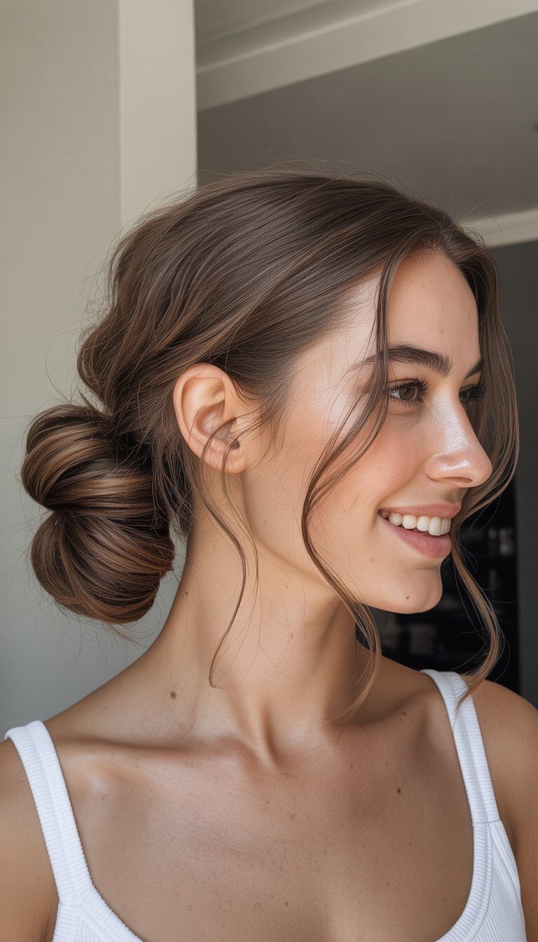 low bun humidity-proof hairstyle