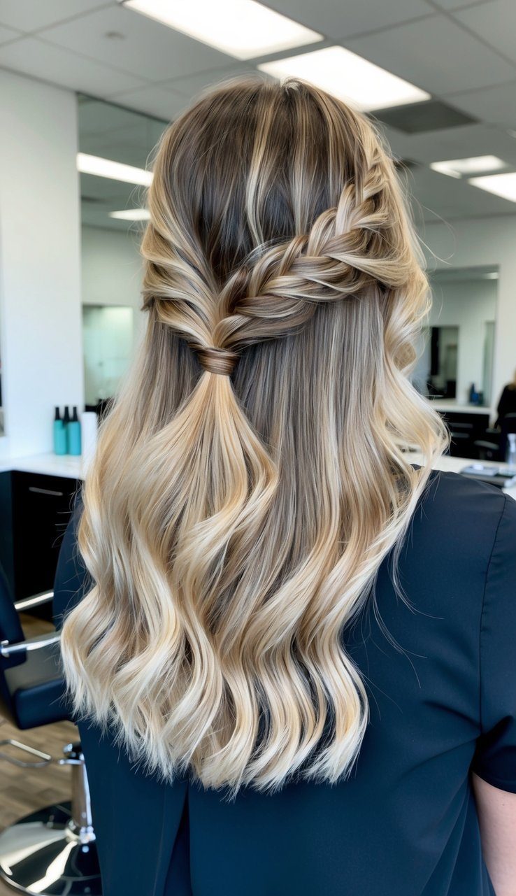 fishtail braid with beachy waves medium wavy