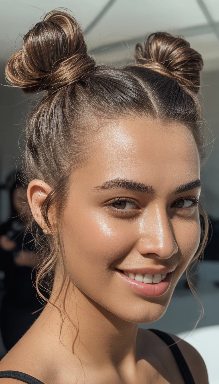 split-dye space buns hairstyle