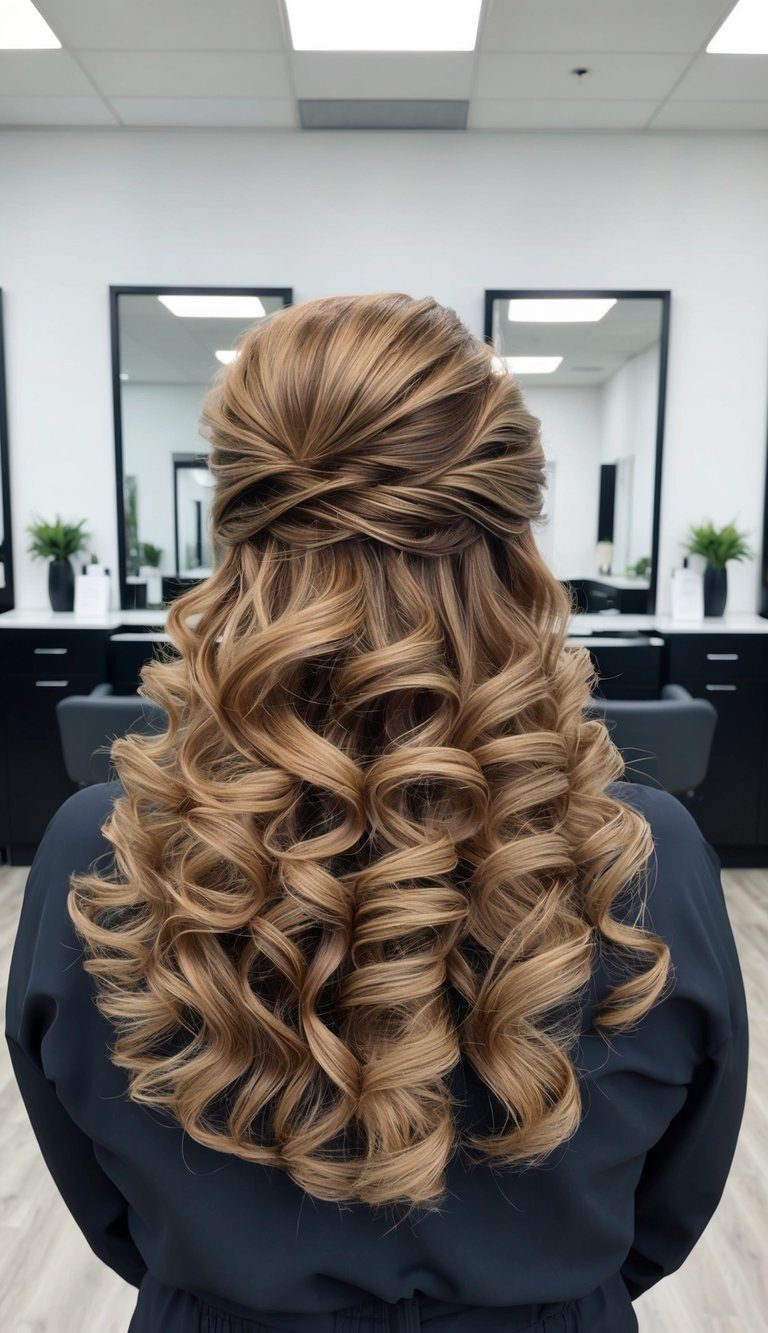 criss-cross half-up with barrel curls hoco