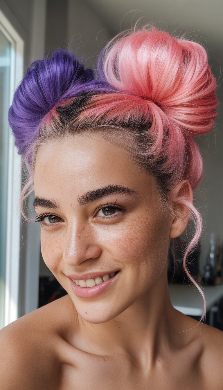 voluminous space buns hairstyle