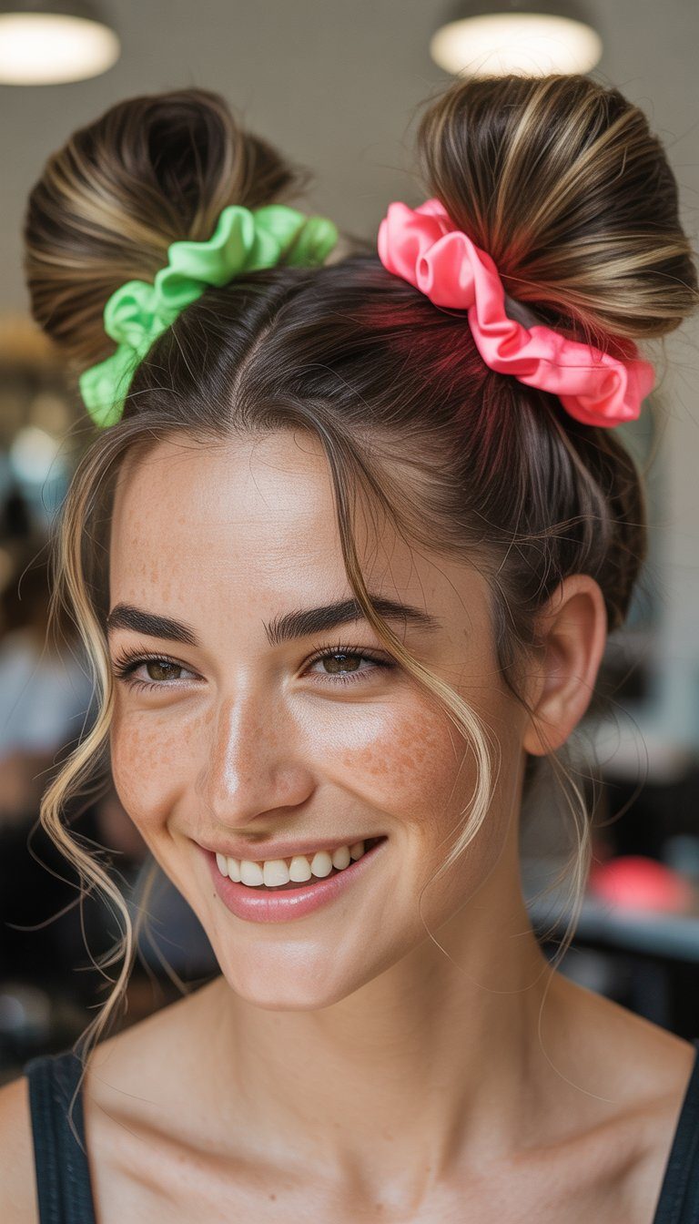 ombre hair with space buns hairstyle