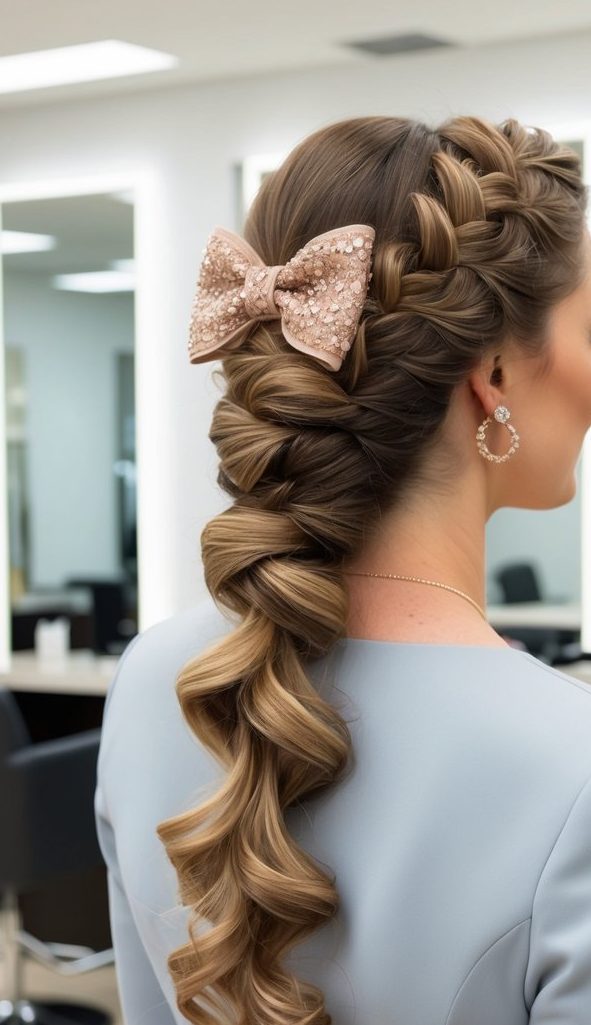 side dutch braid with wrapped ponytail hoco