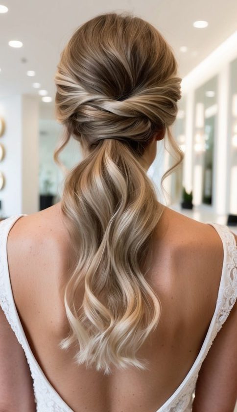 textured twist low ponytail wedding guest