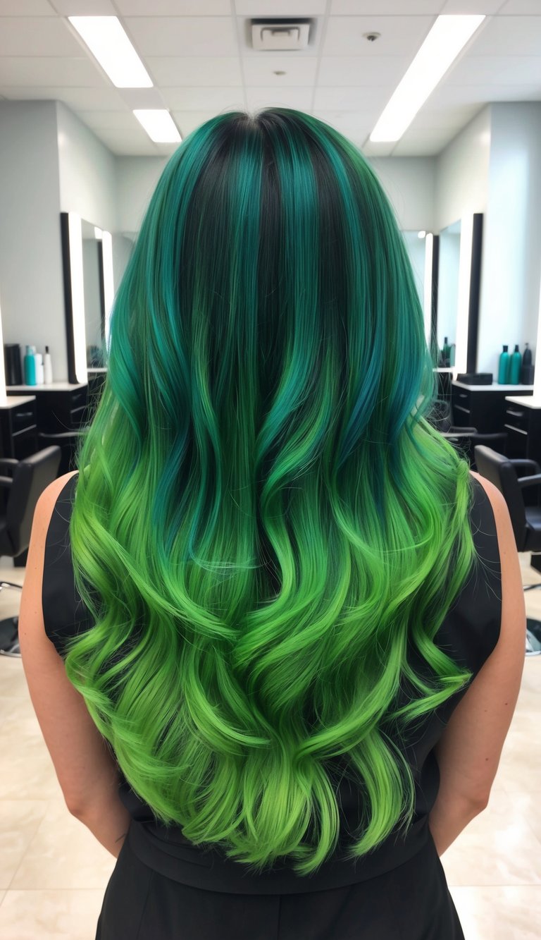 vivid electric green glam hair
