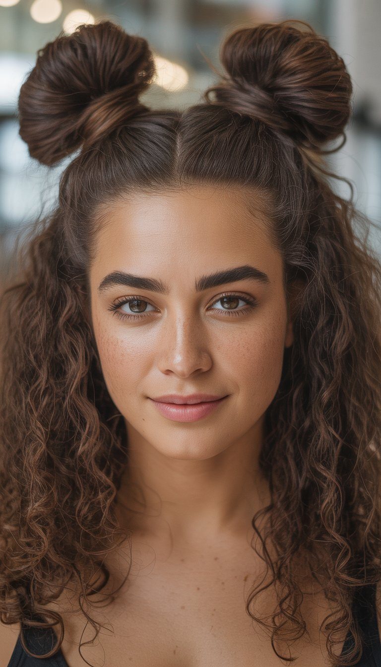 tousled space buns hairstyle
