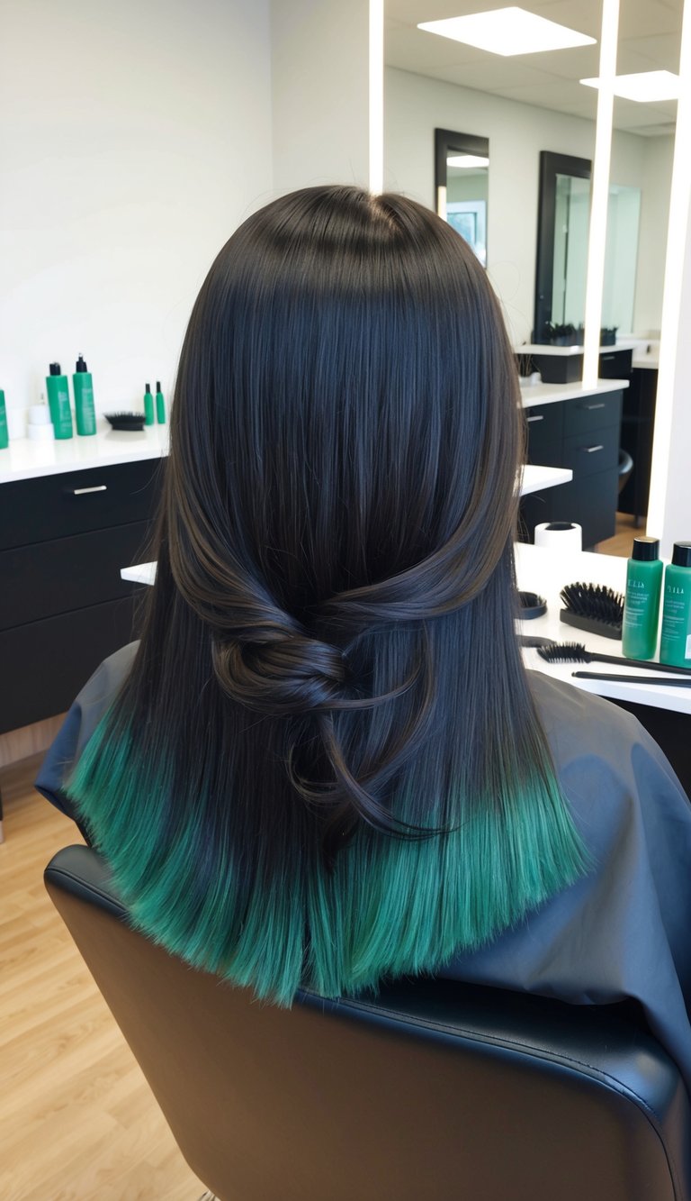 forest green over brown wavy hair
