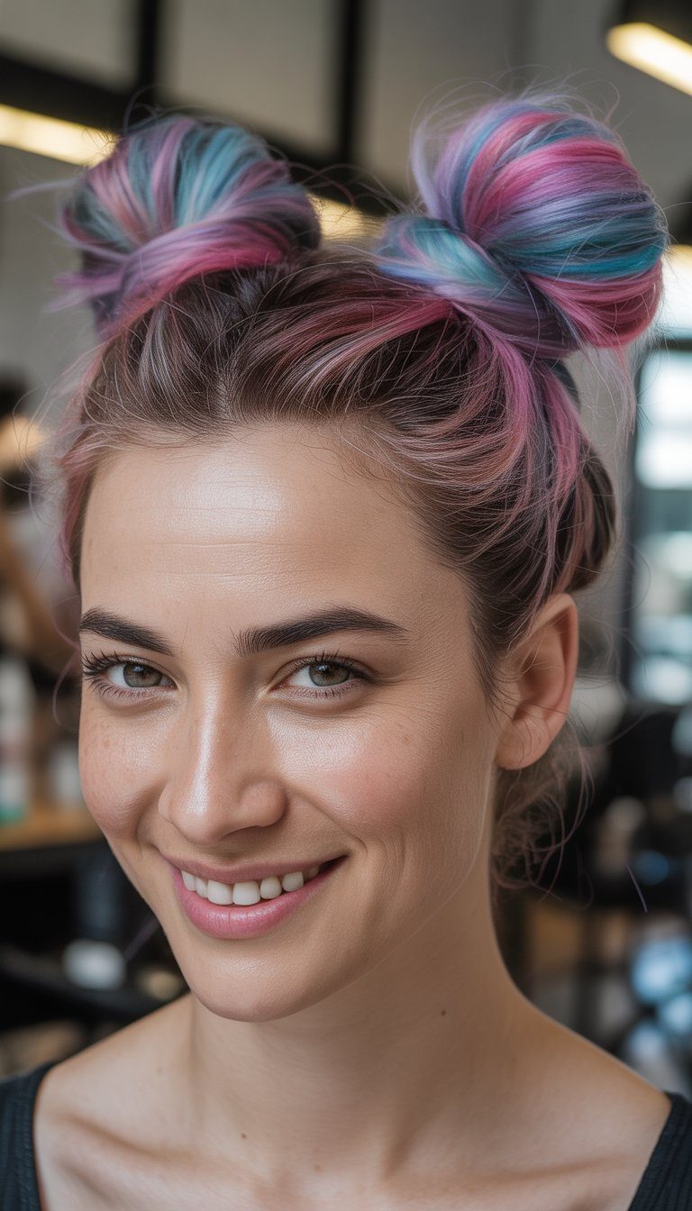 romantic space buns hairstyle