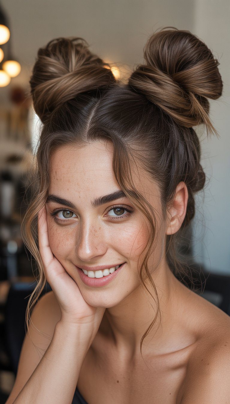 elegant space buns hairstyle