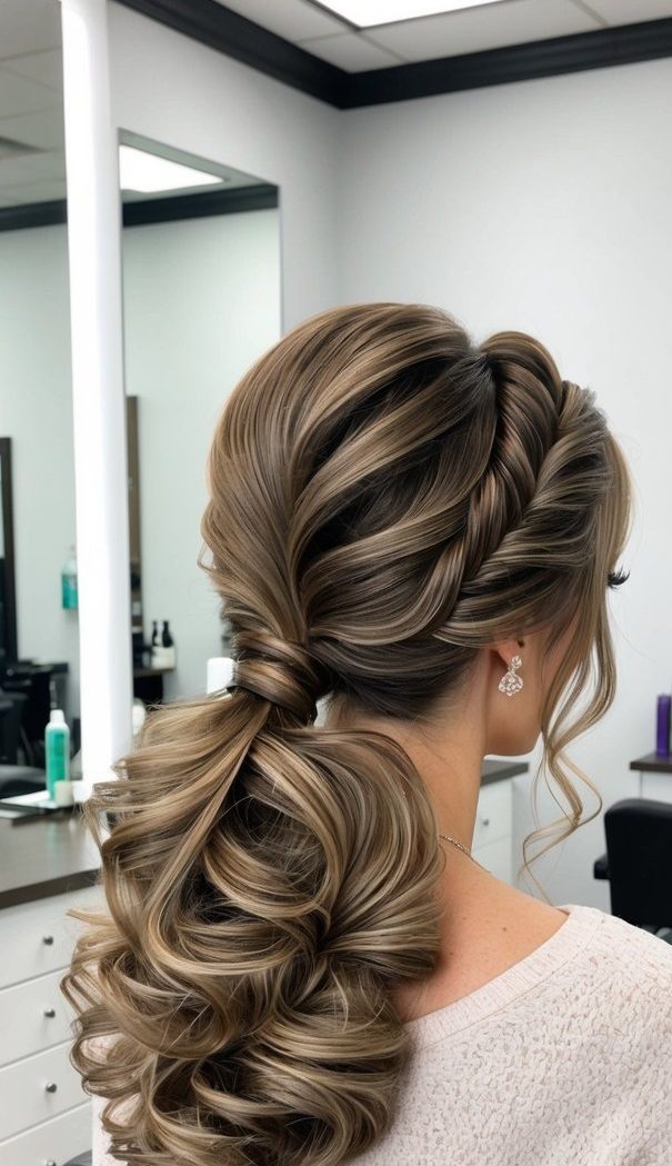 twisted crown with bouncy ends hoco hairstyle