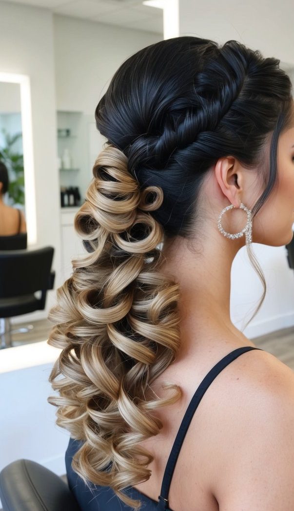 crown twist with bold curls hoco hairstyle