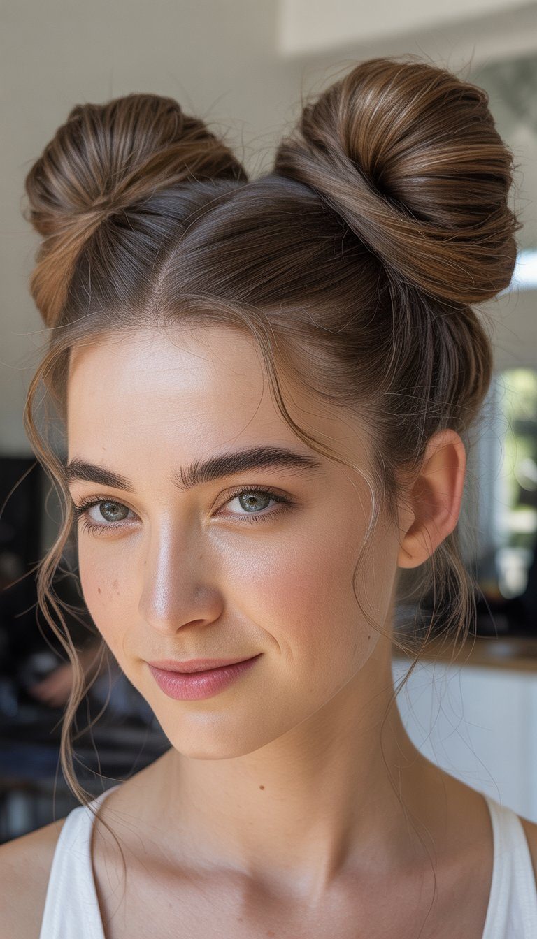 full chunky space buns hairstyle